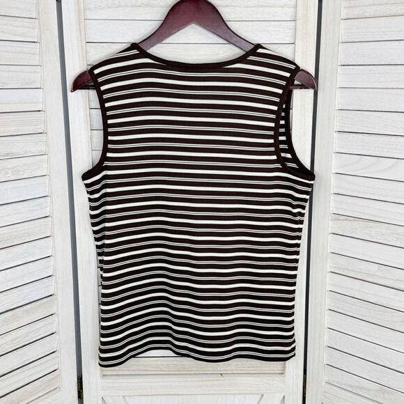 Covington Striped Ribbed Knit Tank Top Brown White Medium Stretchy - Picture 7 of 10